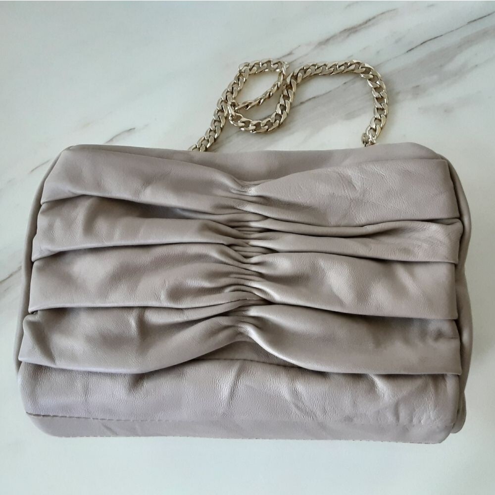 NWOT MONSERAT De LUCCA Leather Gathered Gold Tone Chain Handbag | Clutch